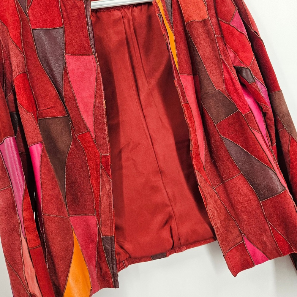 Vintage y2k Cache Patchwork Leather Jacket Red Or… - image 2